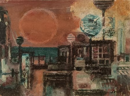 SAETTI BRUNO Bologna (Bo) 1902 Tramonto 1980 Olio su tavoletta 13,00x18,00...