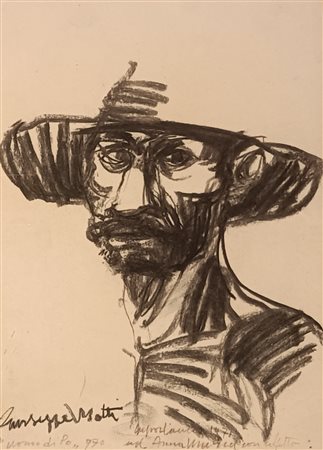 MOTTI GIUSEPPE Arena Po (Pv) 1908 Uomo di Po 1970 Carboncino su carta...