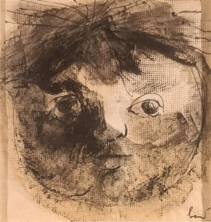 BAJ ENRICO Milano (Mi) 1924 Portrait 1955 Mista su carta 12,00x11,00 Firma in...