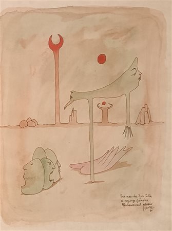 MAURICE HENRY Cambrai (Francia) 1907 Paesaggio familiare 1980 Acquarello su...