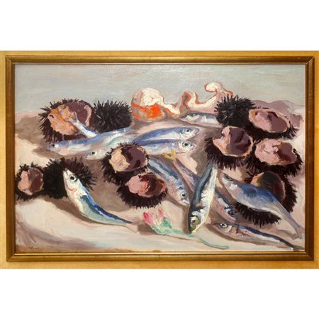 Carlo Levi (Torino 1902 - Roma 1975)  - Natura morta con pesci e frutti di mare, France 1938