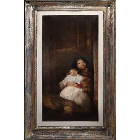 Alessandro Kokocinski (Porto Recanati 1948 - Tuscania 2017)  - Senza titolo, bambini in un interno.