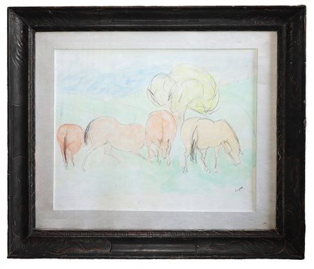 Giuseppe Cesetti (Tuscania 1902 - Tuscania 1990)  - Cavalli al pascolo.