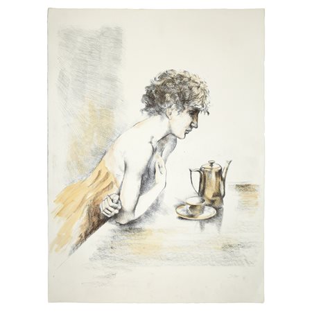Alberto Sughi (Cesena 1928 - Bologna 2012)  - Donna con tazza di caffè 