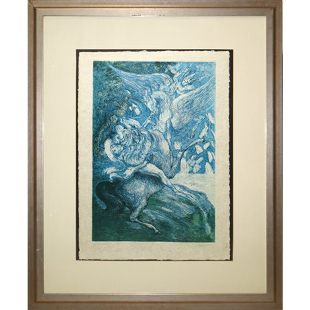 Aligi Sassu (Milano 17/07/1912 - Pollença 17/07/2000)  - Ruggero e Gradasso. Combattimento tra Ruggero e il mago Atlante, 1970