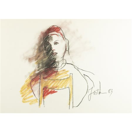 (*) Tano Festa (Roma 1938 - 1988) "Cardinale" 1983 50x70 cm.