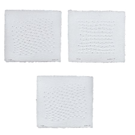 Enrico Castellani (Castelmassa 1930 - Viterbo 2017) "Tre superfici: Superficie I - Superficie II - Superficie III" 1995 28,5x30,5 cm.