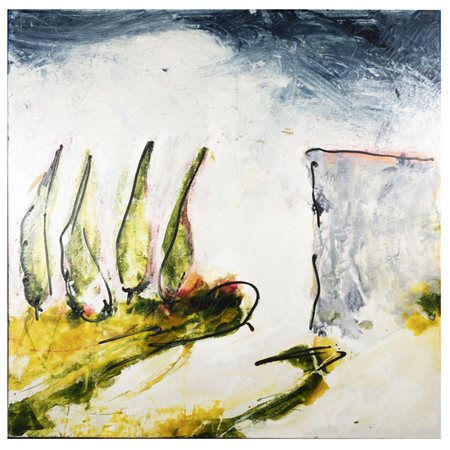 Mario Schifano (Homs 1934 - Roma 1998) "Paesaggio italiano" 1986 100x100 cm.