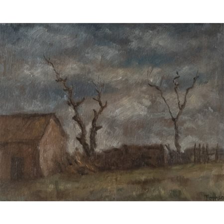 Fiorenzo Tomea (Zoppé di Cadore 1910 - Milano 1960) "Case in Umbria" 1943 23x30 cm.