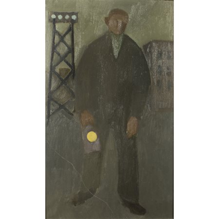 Franco Villoresi (Città di Castello 1920 - Arezzo 1975) "Ferroviere" 1955 50x30 cm.