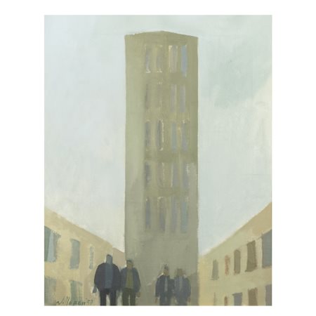 Franco Villoresi (Città di Castello 1920 - Arezzo 1975) "La città mediovale" 1957 50x40 cm.