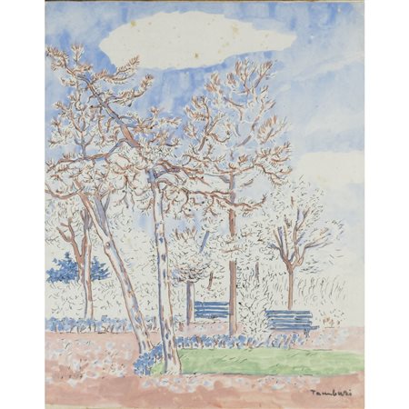 Orfeo Tamburi (Jesi 1910 - Parigi 1994) "Parco parigino"  35x28,5 cm.