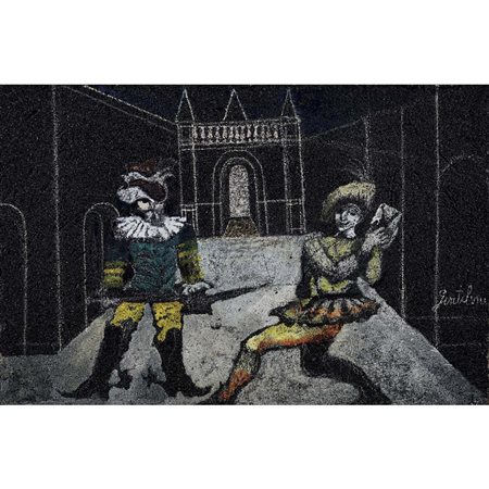 Franco Gentilini (Faenza 1909 - Roma 1981) "Truffaldino e il capitano" 1977 25,5x38,5 cm.