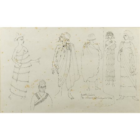 Corrado Cagli (Ancona 1910 - Roma 1976) "Studi per Semiramide - Mantello sumerico" 1962 31,5x51 cm.