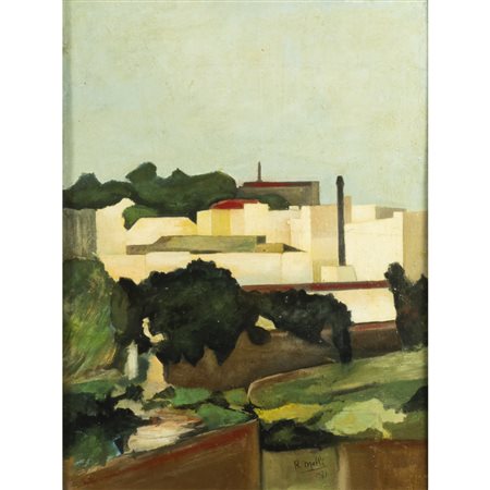 Roberto Melli (Ferrara 1885 - Roma 1958) "Sponde del Tevere" 1931 40x30 cm.