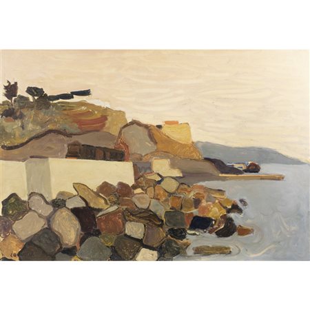 Carlo Quaglia (Terni 1903 - Roma 1970) "Liguria" anni '50 50x70 cm.