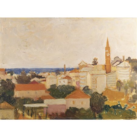 Carlo Quaglia (Terni 1903 - Roma 1970) "Panorama di celle" anni '60 45x60 cm.