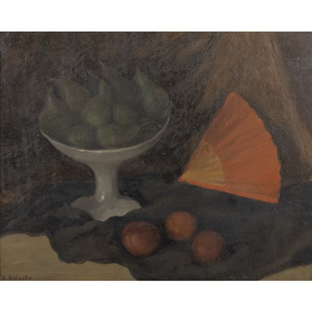 Clelia Bellocchio (Roma 1904 - 1992) "Natura morta con ventaglio" anni '40 39x49 cm.