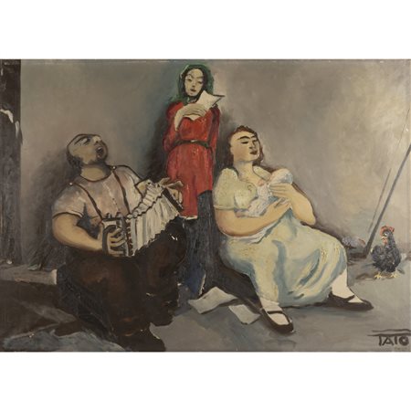 (*) (Guglielmo Sansoni) Tato (Bologna 1896 - Roma 1974) "Suonatori ambulanti" 1928 100x140 cm.