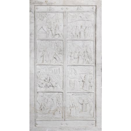 Ercole Drei (Faenza 1886 - Roma 1973) "Bozzetto per porta di San Pietro - Motto Trinità"  79,5x44,5x4 cm.