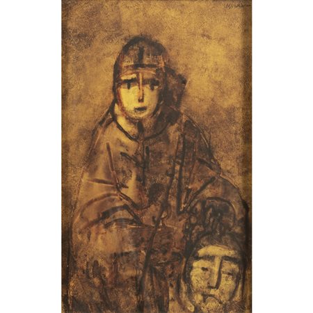 Mirko Basaldella (Udine 1910 - Cambridge 1969) "Davide con la testa di Golia" 1965 22,5x14 cm.