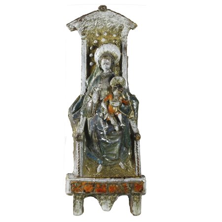 Angelo Biancini (Castel Bolognese 1911 - 1988) "Madonna con bambino" 1966 69x26x10,5 cm.