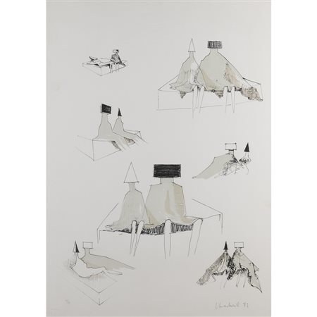 Lynn Chadwick (Londra 1914 - Stroud 2003) "Sketches for Seated Couples" 1973 68x48,5 cm.