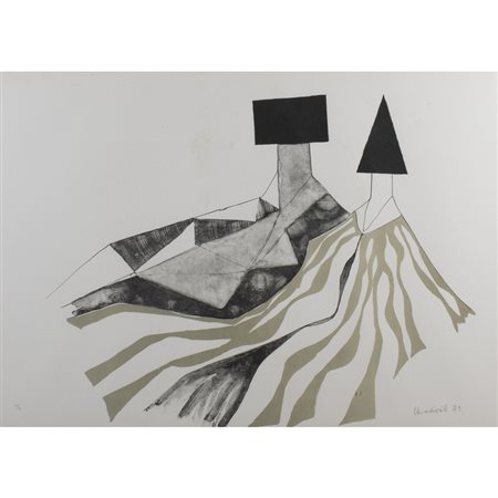 Lynn Chadwick (Londra 1914 - Stroud 2003) "Reclining Couple" 1973 48,5x68 cm.