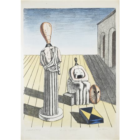 Giorgio de Chirico (Volos 1888 - Roma 1978) "Le muse inquietanti" 1969 70x50 cm.
