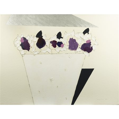 Concetto Pozzati (Vo' 1935 - Bologna 2017) "A che punto siamo con i fiori" 1990 56x76 cm.