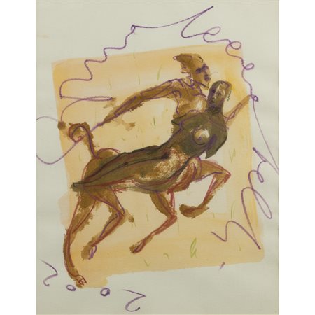 Bruno Ceccobelli (Monte Castello Vibio 1952) "Omaggio a Marino Marini" 2002 29x22,5 cm.