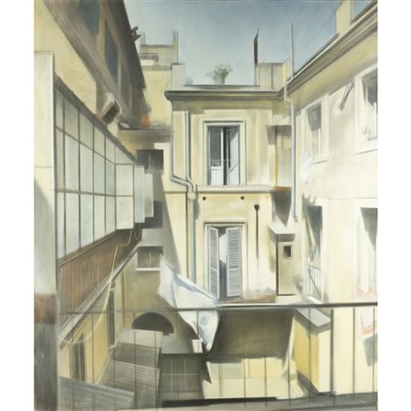 (*) Dieter Kopp (Prien am Chiemsee 1939 - Ardea 2022) "Cortile a via del Governo Vecchio" 1979 101x85 cm.
