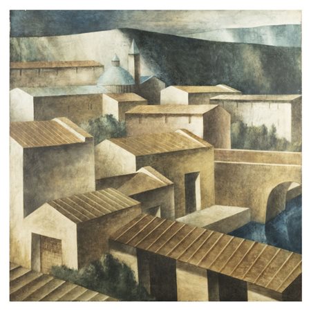 Marcello Scuffi (Tizzana 1948 - Quarrata 2021) "I Paesaggi della memoria. Ricordo di Praga (Ma non so se è vero)" 1995 100x100 cm.