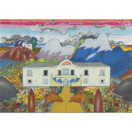 Luca Alinari (Firenze 1943 - 2019) "Paesaggio con villa"  34x24 cm.