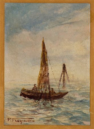 Pietro Fragiacomo (1856-1912) Senza titolo (Marina) Olio su cartone cm 13x9,5...