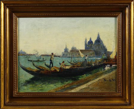 Stefano Novo (1862-1927) Scorcio Veneziano Olio su tavola cm 30x40 Firma in...