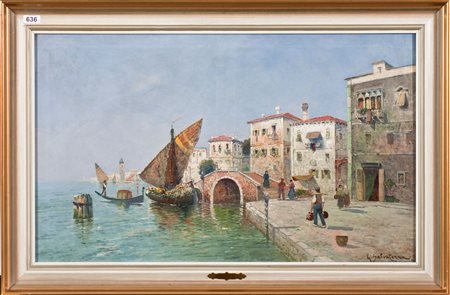 Giuseppe Salvaterra (XIX/XX secolo) Scorcio veneziano, 1900ca Olio su tela cm...