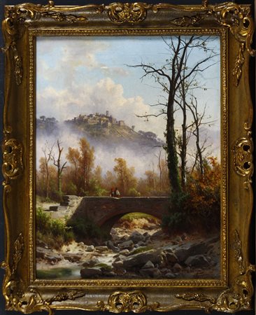 Guido Agostini (1870-1898) Certaldo patria del Boccaccio Olio su tela cm...