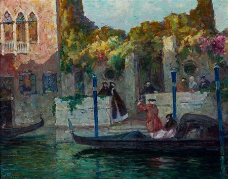 Eugenio Bonivento (1880-1956) Senza titolo (Venezia) Olio su tavola cm 35x43...