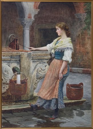 Nazzareno Cipriani (1843-1925) Al Pozzo, Venezia Olio e tecnica mista su...