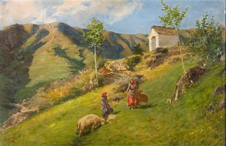 Luigi Napoleone Grady (1860-1949) Paesaggio montano Olio su tela cm 45x70...