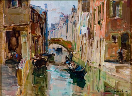 Angelo Brombo (1893-1962) Rio San Degola, Venezia, 1950 c.a. Olio su tavola...