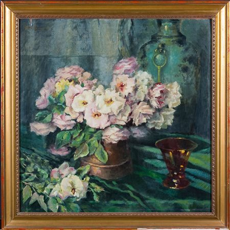 Miete Zangrando (XX sec.) Senza titolo olio su cartone rigido cm 70x70 Firma...