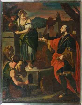 Artista Veneto XVIII sec. (da Francesco Solimena) Rebecca e Giacobbe Olio su...