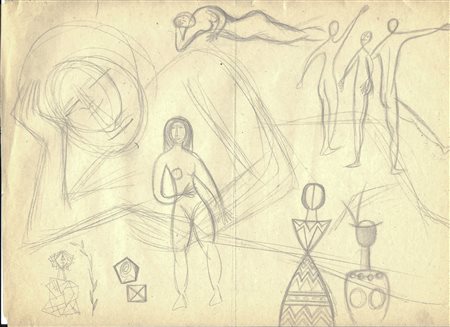Atanasio Soldati (1896-1953) Senza titolo Disegno a matita su carta, fronte e...