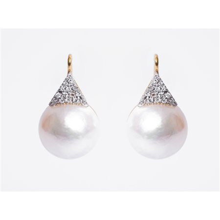 ORECCHINI in oro giallo e bianco 18 KT con diamanti e perle