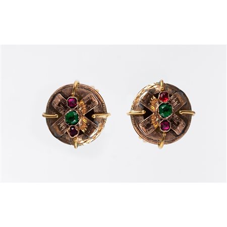 ORECCHINI in oro 18 KT e 9 KT con smeraldi sintetici e rubini