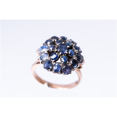 ANELLO in oro giallo 9 KT e argento con zaffiri