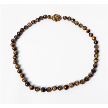 COLLANA con sfere in occhio di tigre e susta in oro 18 KT