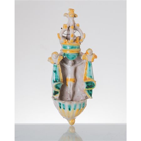 MANIFATTURA DI CALTAGIRONE DEL XIX SECOLO, Acquasantiera